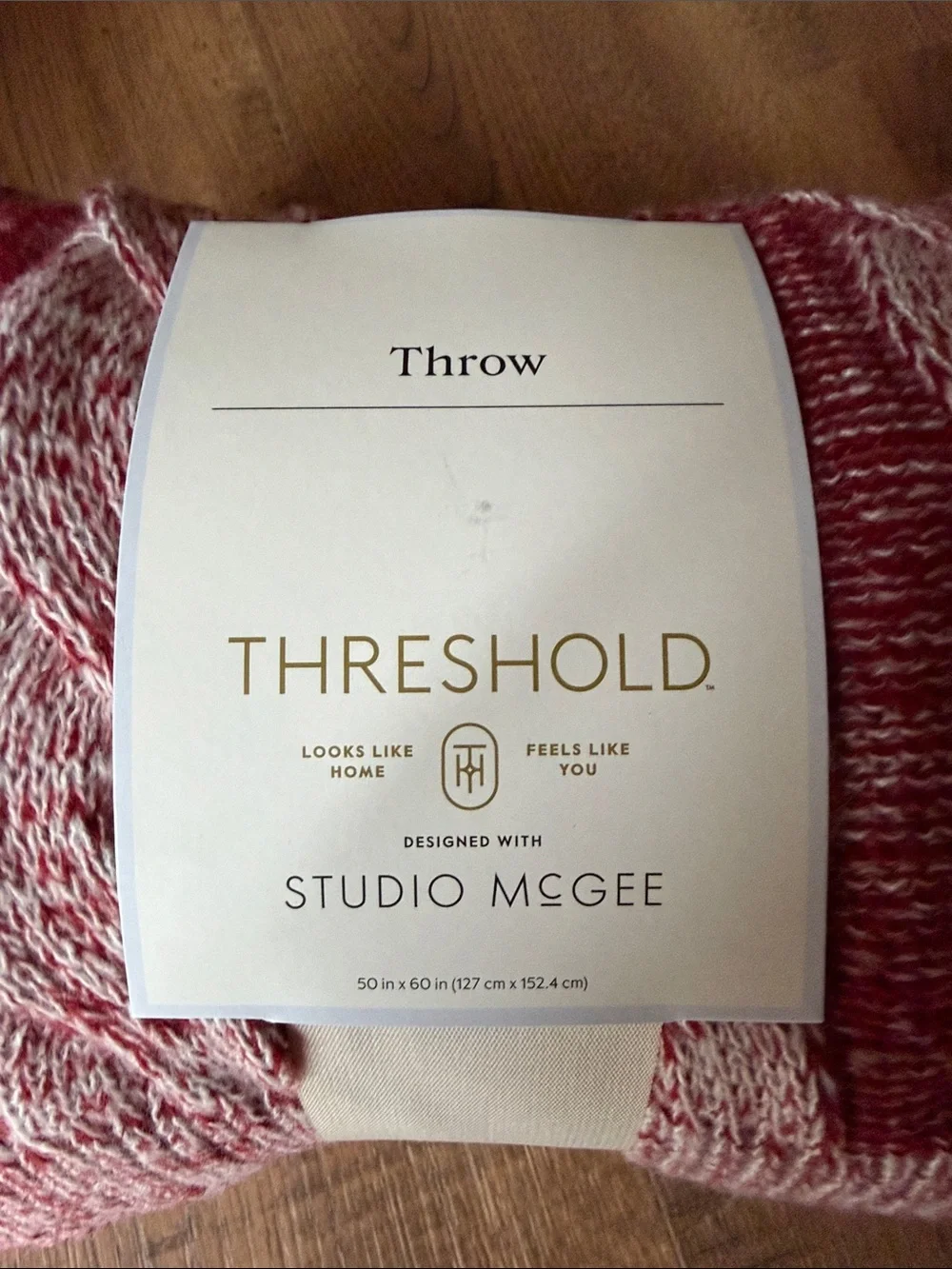 Studio McGee Red & White Marled Cable Knit Throw